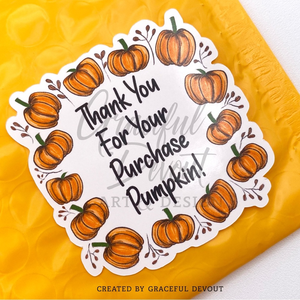 Thank You For Your Purchase Pumpkin! - 2" (inches) (96ct.) Stickers - Picture 2 of 4